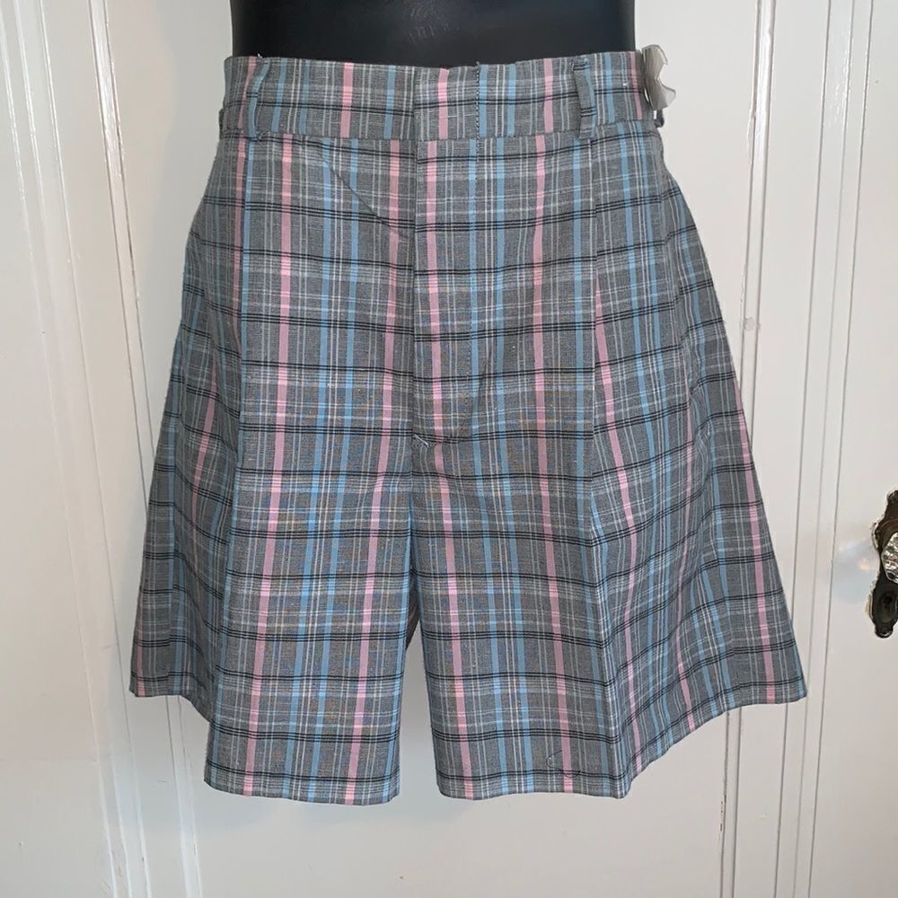 NWT Vtg 80s J.J. Cochran blue & pink‎ plaid shorts